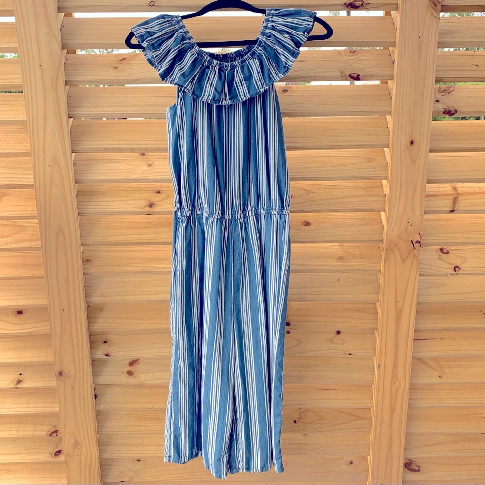 🏷️ Girls Plus Striped Ruffle Wide Leg Romper L 10-12 - Picture 5 of 8